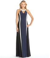 Thumbnail for your product : Jay Godfrey navy, black and white silk colorblock halter neck 'Simons' dress