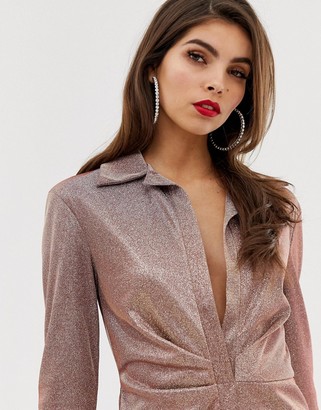ASOS DESIGN sparkle sexy drape bodycon shirt dress