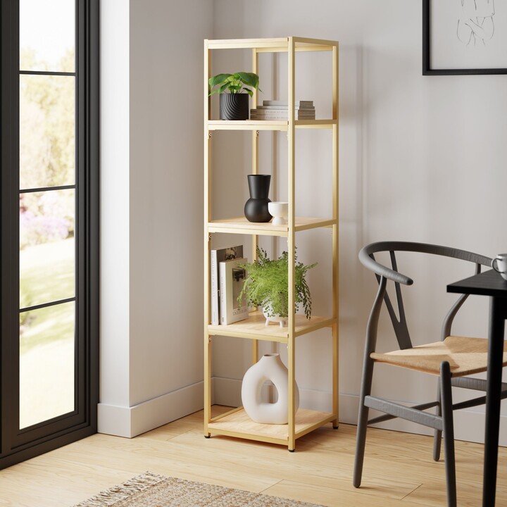 Dunelm Modular Gold & Light Oak 5 Shelf Tall Shelving Unit MultiColoured -  ShopStyle Bookcases & Shelves