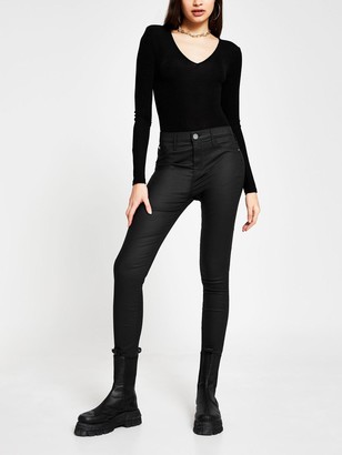 River Island Tall Mid Rise Coated Molly Jegging - Black