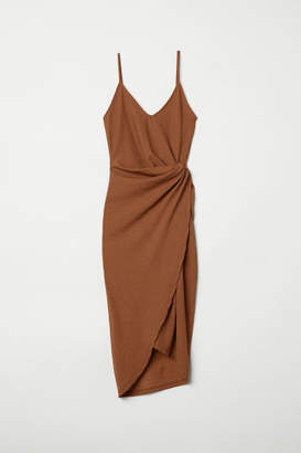 H&M Draped Wrap-front Dress - Beige