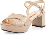 Thumbnail for your product : Prada Patent Crisscross Sandal, Nude