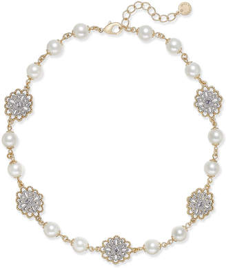 Charter Club Two-Tone Crystal Filigree & Imitation Pearl Collar Necklace, Created for Macy's