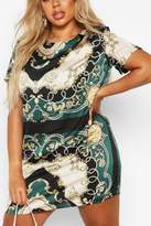 Thumbnail for your product : boohoo Plus Satin Chain Print Shift Dress