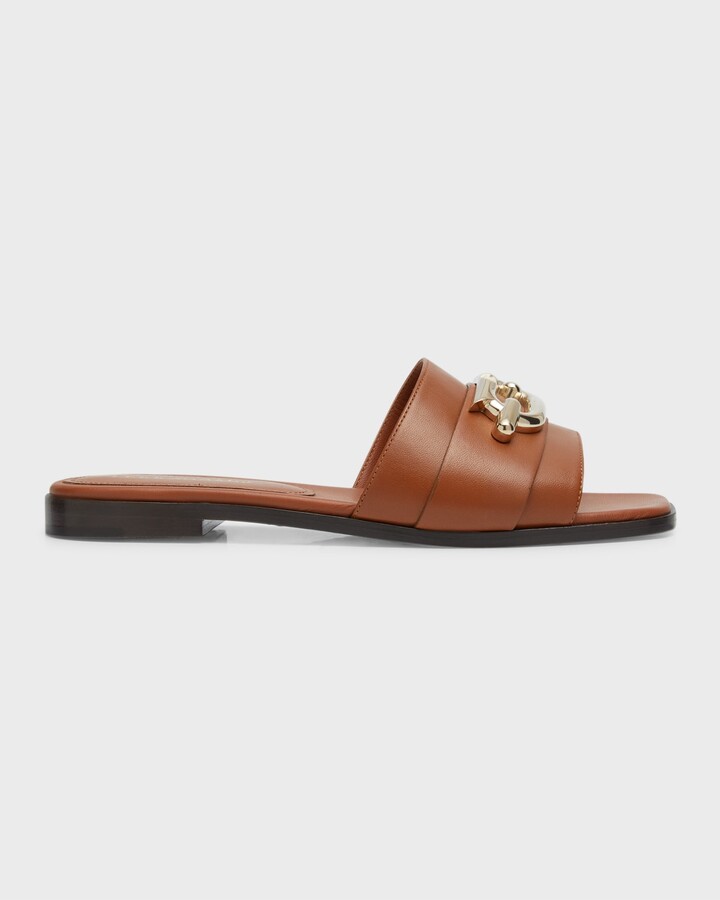 Ferragamo Priscilla Leather Chain Flat Sandals - ShopStyle