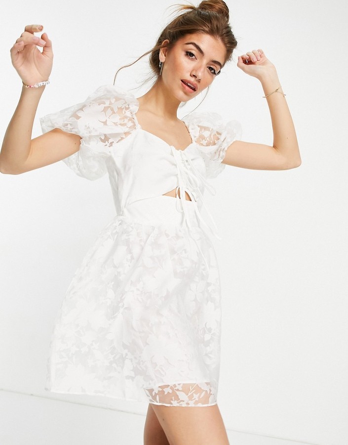 Topshop organza dress with cutout detail in white - ShopStyle