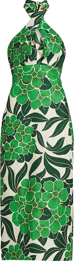 Cara Cara Women's Perla Tropical Halter Midi-Dress - Palm Beach Green - Size 6
