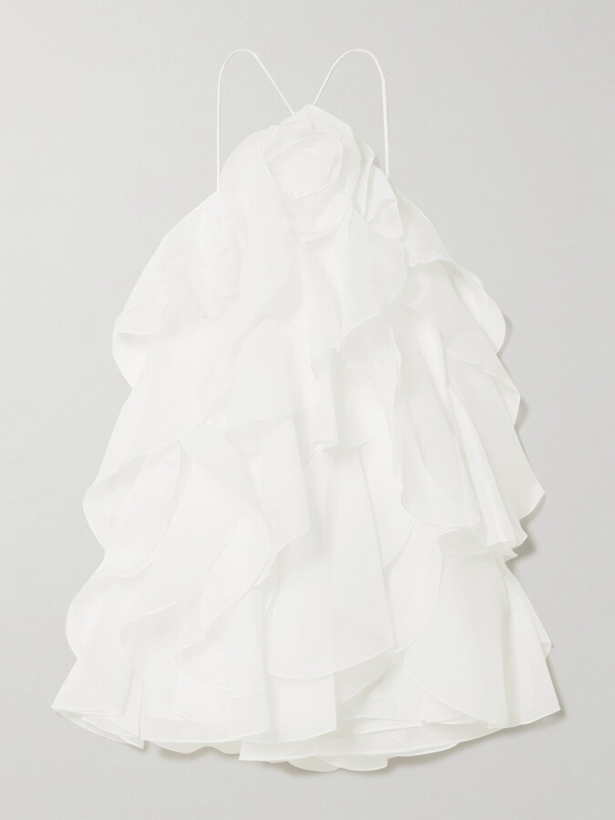 Aje Pandorea Appliquéd Ruffled Layered Chiffon Mini Dress - Ivory