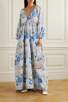 Thumbnail for your product : BERNADETTE Matthieu Floral-print Taffeta Maxi Dress - Blue