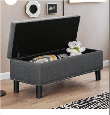 Storage Ottoman Bench with Wood Legs, Upholstered Bedroom Bench with Button-Tufted, Storage Bench with High-density Resilient Sponge Rivet Design for