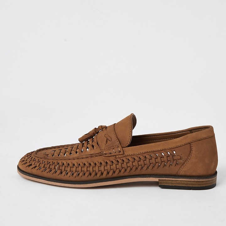 leather woven loafers mens