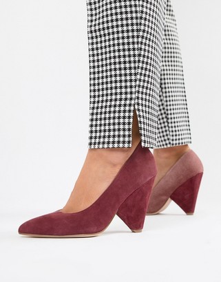 ASOS DESIGN Potion premium leather high heeled court shoes in pink and burgundy suede