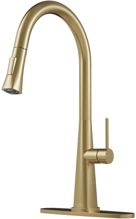 CASAINC Single Handle Pull-Down Sprayer Kitchen Faucet with Advanced Spray, Pull Out Spray Wand, Deckplate in Brushed Gold