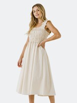 Thumbnail for your product : ENGLISH FACTORY Ruffled Shoulder Straps Midi Dress - Beige (White)