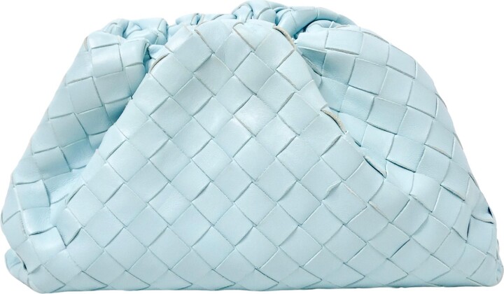 Bottega Veneta Pale Blue Leather Intrecciato Teen Pouch Clutch