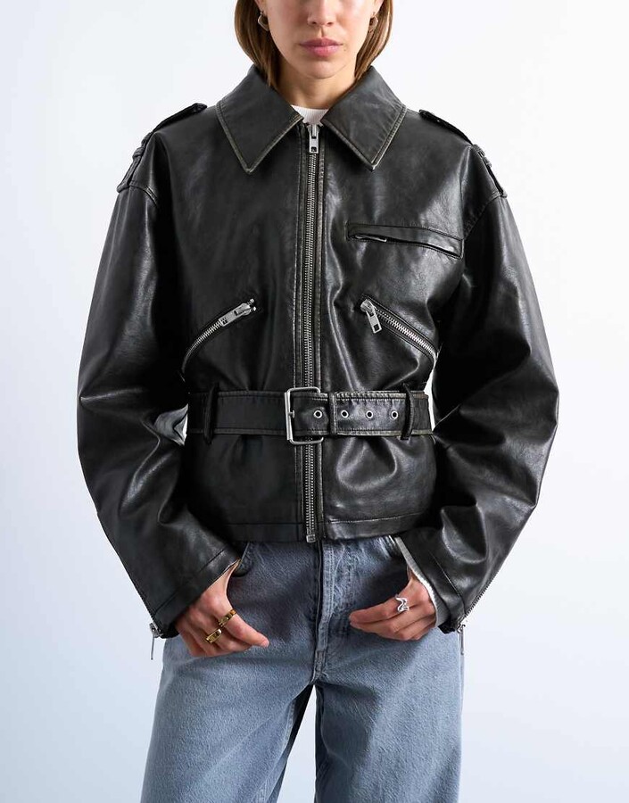 Belted Shacket Topshop Black Leather Shacket JJXX Leather Look