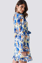 Thumbnail for your product : Andrea Hedenstedt X Na Kd Cut Out Midi Frill Dress Blue Flower Print