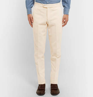 P. Johnson Cream Stretch Cotton-Blend Corduroy Suit Trousers