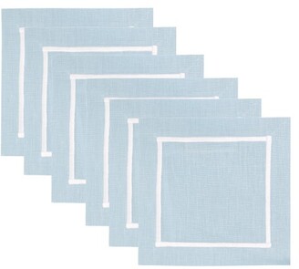 ANGELA WICKSTEAD Set Of Six Embroidered Linen Cocktail Napkins - Light Blue