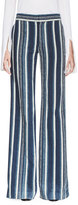 Thumbnail for your product : Chloé Striped Silk Wide-Leg Trousers, Navy