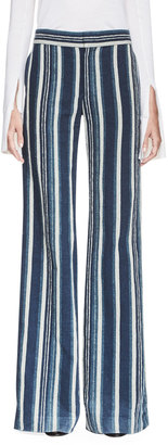 Chloé Striped Silk Wide-Leg Trousers, Navy