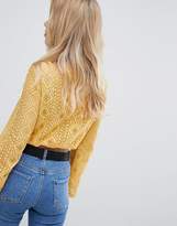 Thumbnail for your product : New Look Tie Front Long Sleeve Lace Top