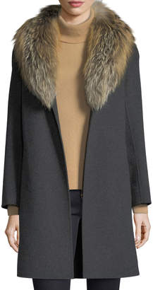 Neiman Marcus Luxury Double-Face Cashmere Coat w/ Fox Fur Collar