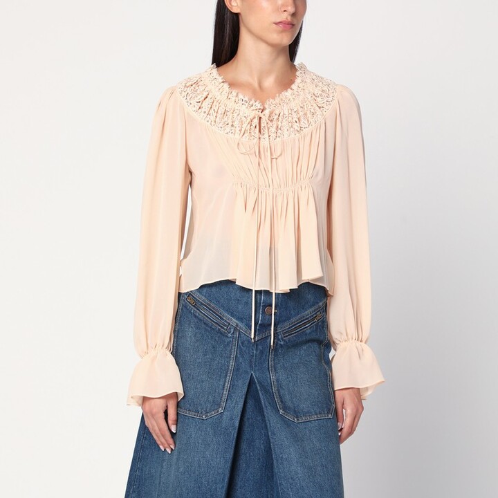 Chloé Blouse with tie in pink silk georgette