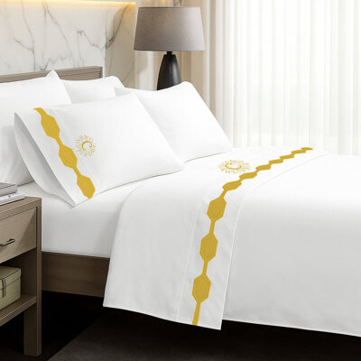 PushpLinen Monogram Hexagonal Applique Border Cotton Sheet Set