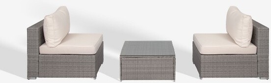 WestinTrends3-PieceOutdoorPatioArmlessSofaConversationBistroSetwithCoffeeTableGray/Ivory