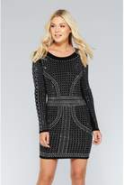 Thumbnail for your product : Quiz Black and Silver Knit Long Sleeve Embellished Dress