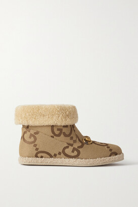 Gucci Fria Horsebit-detailed Shearling-lined Canvas Ankle Boots