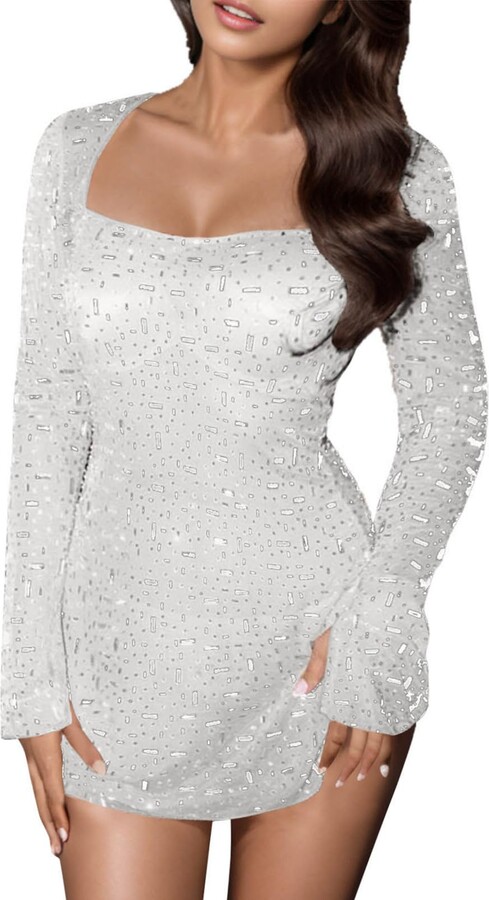 ZWXIN Glitter Dress Women's Sexy Diamond Sequins Mini Dress