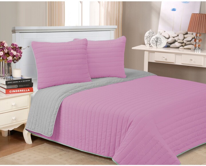 Solid Cotton Reversible Farmhouse Quilt and Sham Set by Miranda Haus