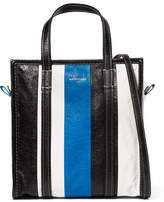 Thumbnail for your product : Balenciaga Bazar Small Striped Textured-leather Tote - Blue