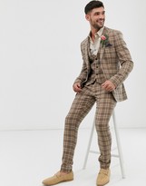 Thumbnail for your product : ASOS DESIGN wedding super skinny suit pants in wool mix camel check