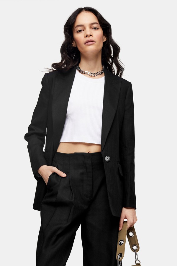 black herringbone blazer