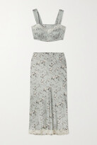Thumbnail for your product : Reformation Beatrice Lace-trimmed Floral-print Silk-charmeuse Top And Midi Skirt Set - Green