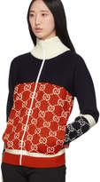 Thumbnail for your product : Gucci Navy and Red GG Zip-Up Sweater
