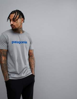 Patagonia Text Logo Slim Fit T-Shirt Organic In Grey Marl
