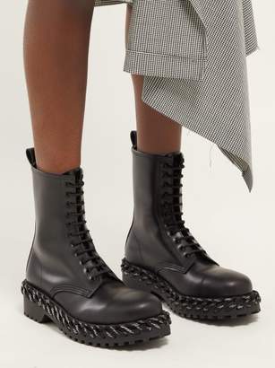 Balenciaga Rope Stitched High Top Leather Boots - Womens - Black
