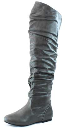 DailyShoes Fashion-Hi Over the Knee Thigh High Boots Grey PU