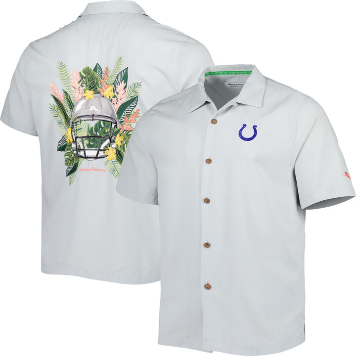 Men's Tommy Bahama Gray Indianapolis Colts Coconut Point Frondly Fan Camp IslandZone Button-Up Shirt