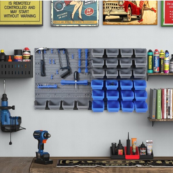 DURHAND 44 Piece Wall Mounted Pegboard Tool Organizer Rack Kit with Various  Sized Storage Bins Pegboard & Hooks - Blue - ShopStyle Bookcases & Cabinets