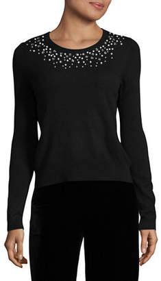 Lord & Taylor Petite Embellished Roundneck Sweater