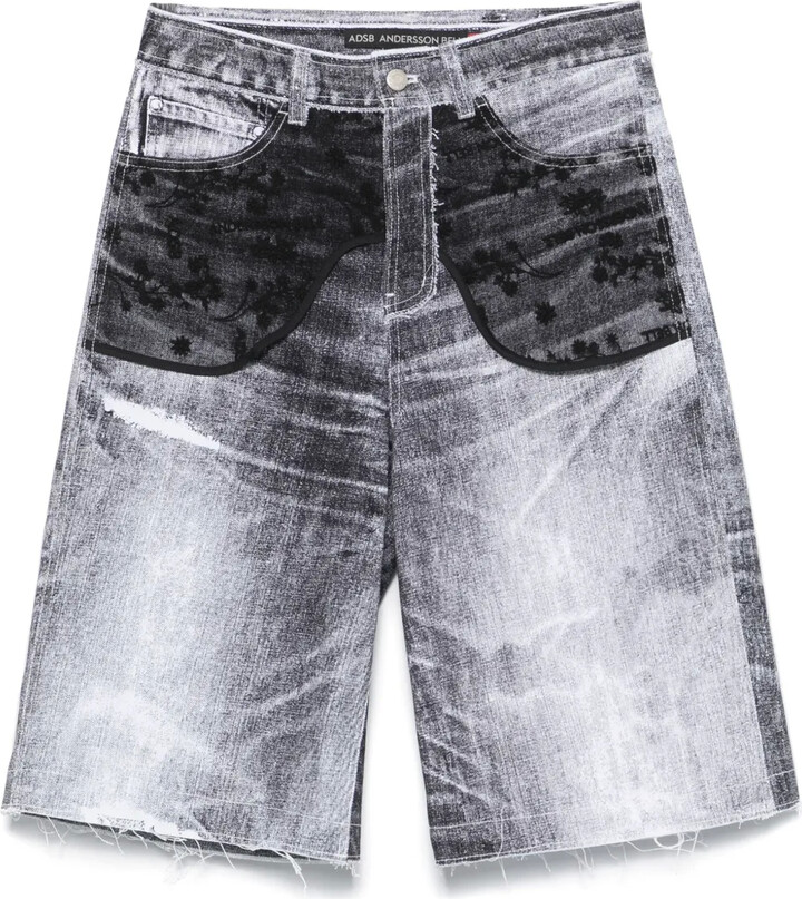 Lace-Panels Denim Shorts