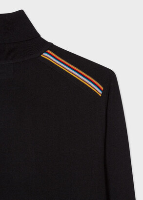 Paul Smith Men's Black Merino Roll-Neck Sweater With 'Signature Stripe' Trim