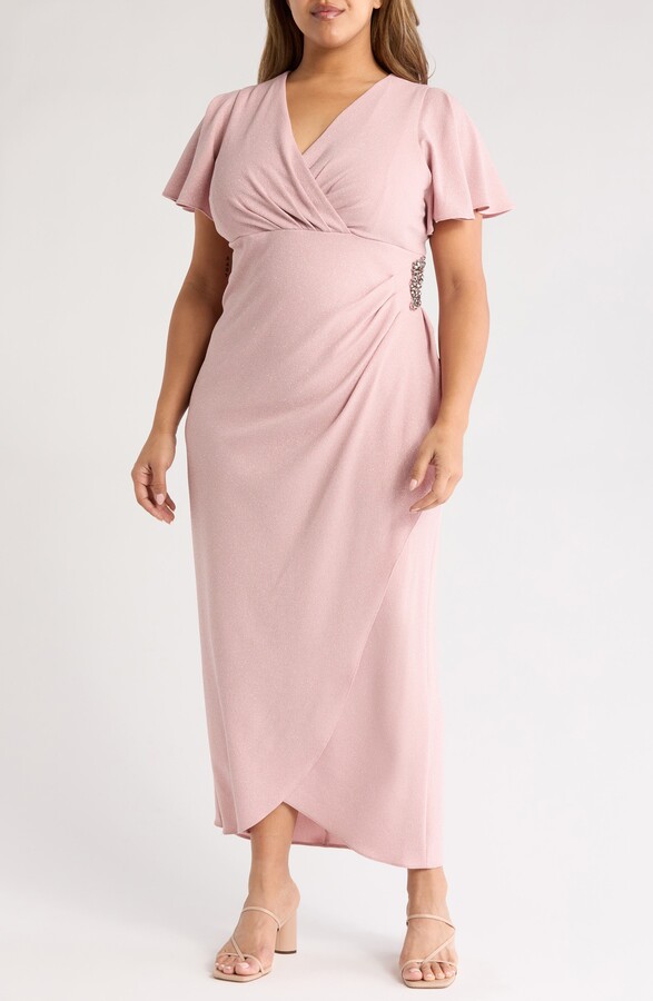 SL Fashions Sparkle Crystal Embellished Faux Wrap Gown