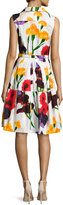 Thumbnail for your product : Samantha Sung Claire Sleeveless Splatter-Print Shirtdress, White/Red