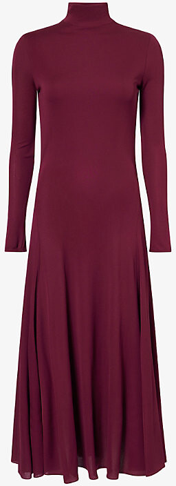 Alaia Womens Prune High-Neck Heart Woven Midi Dress 10